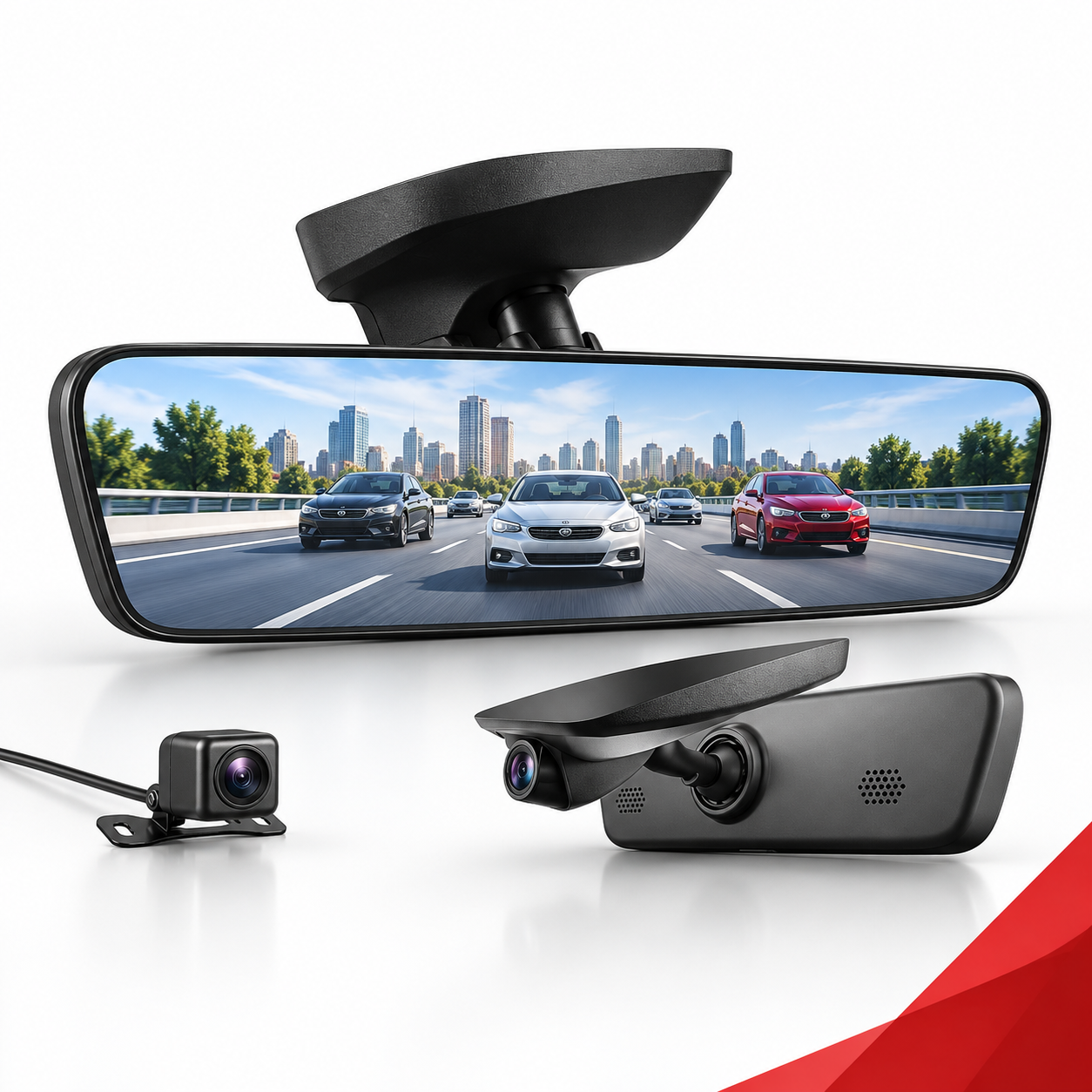 Borderless LVDS rearview mirror dash camera with front and rear camera modules