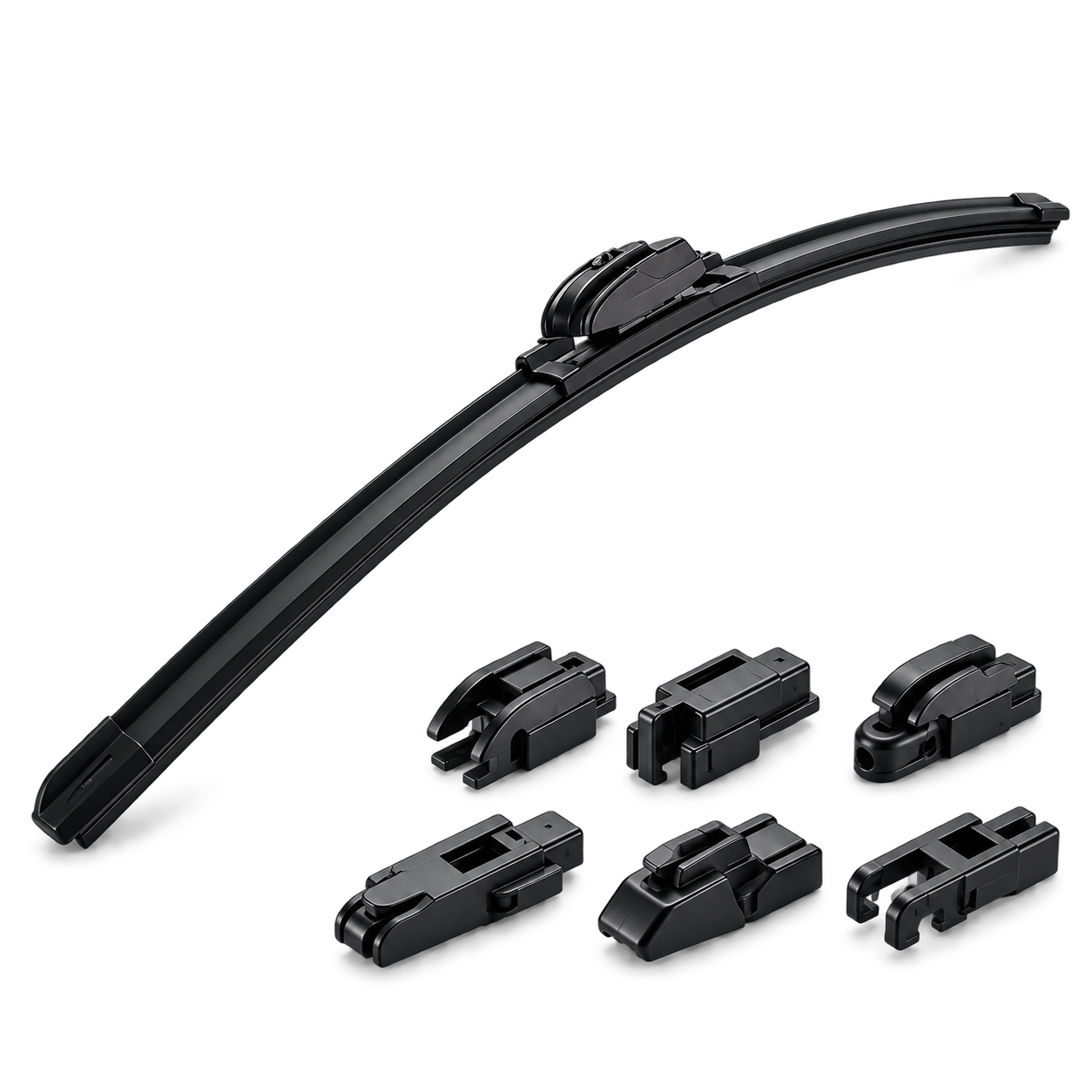 Frameless windshield wiper blade with adapters
