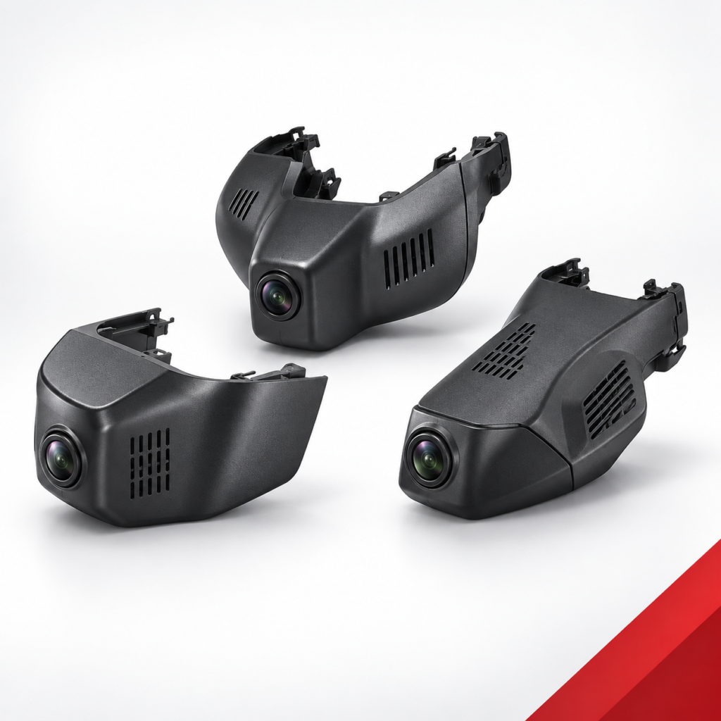 Vehicle-specific hidden dash camera housings for OEM-style installation